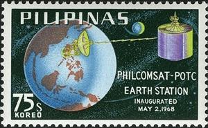 Stamp, Communications satellite in orbit, Philippines,  , Telecommunication, Globes, Satellites