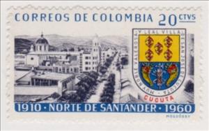 Stamp, View of Cucuta and Arms, Colombia,  