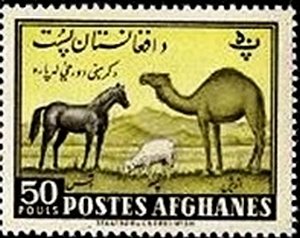 Stamp, Horse (Equus ferus caballus), Dromedary (Camelus dromedarius, Afghanistan,  , Horses, Camels