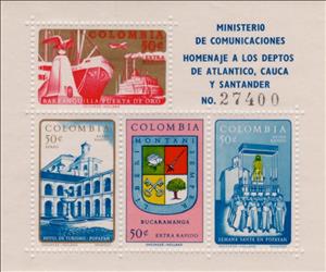 Souvenir Sheet, Departments of Atlantico, Cauca and Santander, Colombia,  