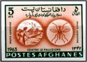 Stamp, Spraying against Anopheles Mosquito (Anopheles sp.), Afghanistan,  , Insects, Mosquitos, Animals (Fauna), Malaria