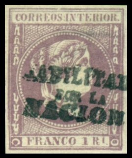 Queen Isabella II. (handstamped: Habilitado por la NACION)