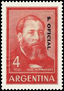 Stamp, José Hernández, ovpt., Argentina,  , Famous People, Literary People (Poets and Writers)