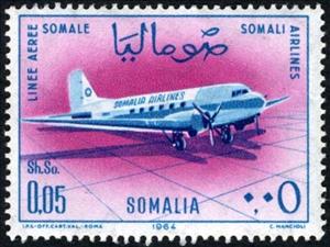 Stamp, Dc-3., Somalia,  , Aviation, Airlines, Aircrafts
