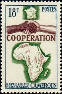 Stamp, Hand Shake and Map of Africa, Cameroun,  , Maps, Hands