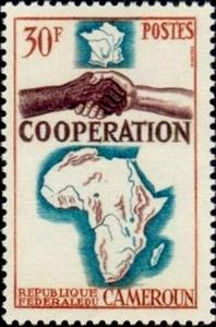 Stamp, Hand Shake and Map of Africa, Cameroun,  , Maps, Hands