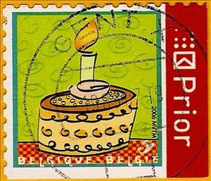 Stamp, Birthday Cake Self=adhesive - right + bottom imperf, Belgium,  