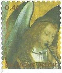 Stamp, Angel Musician 4 Self-adhesive - bottom imperf, Belgium,  
