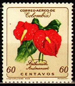 Stamp, Anthurium andreanum, Colombia,  , Flowers, Orchids, Plants (Flora)