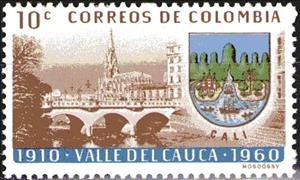 Stamp, Bridge and Coat of Arms Cali, Colombia,  , Bridges