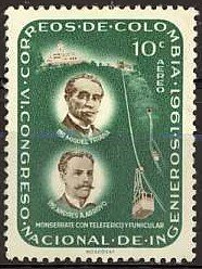 Stamp, Miguel Triana, Andres A. Arroyo and Monserrate shrine with c, Colombia,  