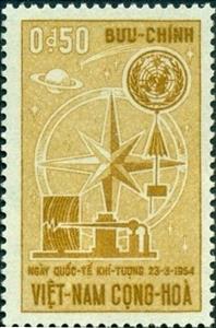 Stamp, Compass Rose, Barograph an UN Emblem, Vietnam, South,  