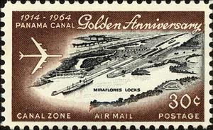 Stamp, Jet over Miraflores Locks, Canal Zone,  