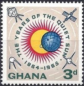 Stamp, Intl. Quiet Sun Year, Ghana,  , Spacecrafts, Sun, Globes