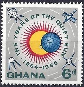Stamp, Intl. Quiet Sun Year, Ghana,  , Spacecrafts, Sun, Globes