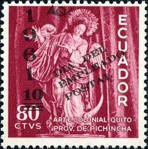 Stamp, Posthorn; partly new value., Ecuador,  