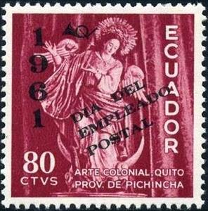 Stamp, Posthorn; partly new value., Ecuador,  