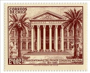 Stamp, View of the Congress building, Chile,  