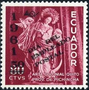 Stamp, Posthorn; partly new value., Ecuador,  