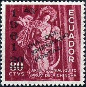 Stamp, Posthorn; partly new value., Ecuador,  