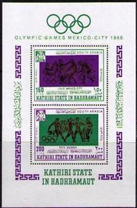 Souvenir Sheet, Olympics Mexico-city 1968, Handing over the victory wreath a, Aden,  , Olympic Games