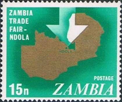Ndola on outline of Zambia