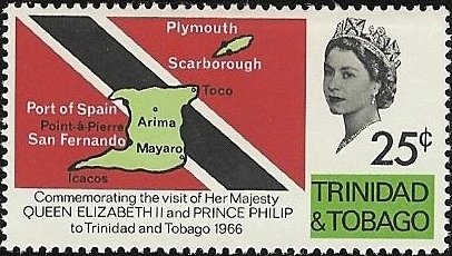 Stamp, Flag, map, Trinidad and Tobago,  , Flags, Maps, Queens