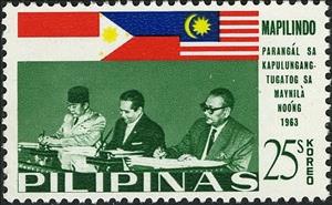 Stamp, Presidents Sukarno and Macapagal, Philippines,  , Flags, People