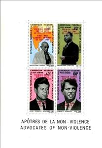 Souvenir Sheet, Apostles of Peace – Moon Landing Overprint, Cameroun,  , Famous People, Moon Landing