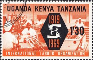 Stamp, 50th Anniv of Int Labour Organization, East African Community,  