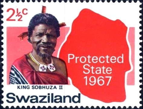 King Sobhuza II and map of Swaziland