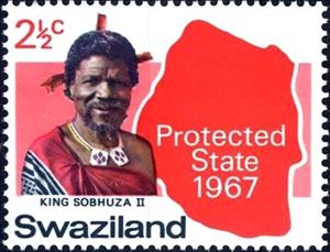 Stamp, King Sobhuza II and map of Swaziland, Swaziland,  , Maps