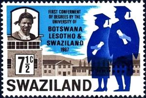 Stamp, King Sobhuza II, University buildings, and graduates, Swaziland,  , Universities