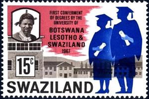 Stamp, King Sobhuza II, University buildings, and graduates, Swaziland,  , Universities