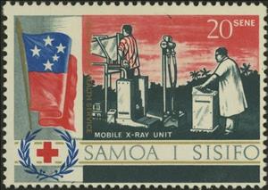 Stamp, Mobile X-ray unit, Samoa,  , Flags, Red Cross and Red Crescent, Rescue Services