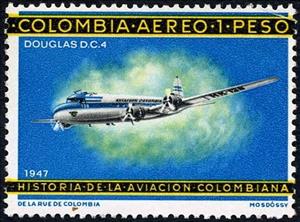 Stamp, Douglas DC 4, 1947, Colombia,  , Aviation, Airlines, Aircrafts