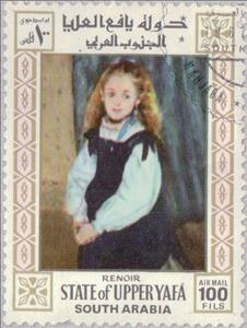 Stamp, Helene Grimpel with pink hair bow, Aden,  , Paintings