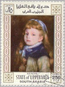 Stamp, Yvonne Grimpel with blue hair bow, Aden,  , Paintings