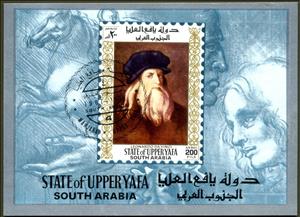 Souvenir Sheet, Self portrait; by Leonardo da Vinci, Aden,  