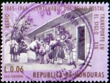 Stamp, 19th cent. Mail transport with mules, Honduras,  , Postal Traffic