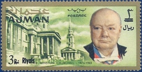 Stamp, National Gallery and Church of St-Martin-in-the-Fields, Lond, Ajman,  , Churches - Cathedrals - Basilicas - Chapels