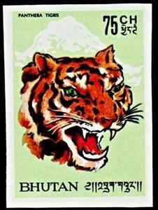 Stamp, Bengal Tiger (Panthera tigris tigris), Bhutan,  , Tigers, Animals (Fauna)