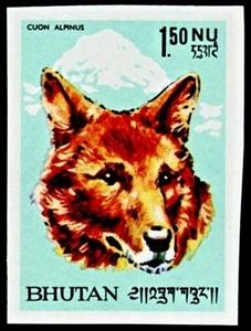 Stamp, Dhole (Cuon alpinus), Bhutan,  , Wolves, Animals (Fauna)