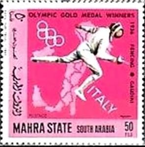 Stamp, Fencing, Gaudini (1936), Aden,  , Olympic Games, Fencing