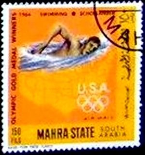 Stamp, Swimming (1964) - Donald Arthur Schollander (*1946), Aden,  , Olympic Games, Swimming