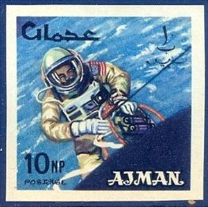 Stamp, E. H. White spacewalk (Gemini 4), Ajman,  , Spacecrafts, Astronauts, Globes, Outer Space