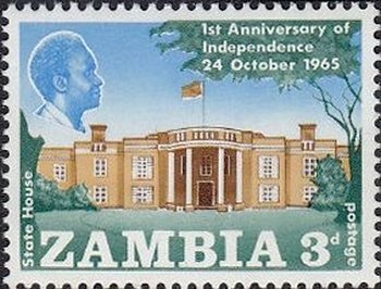 Stamp, Pres. Kaunda and State House, Zambia,  