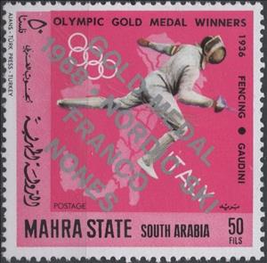 Stamp, Fencing, Gaudini (1936), Aden,  , Olympic Games, Fencing