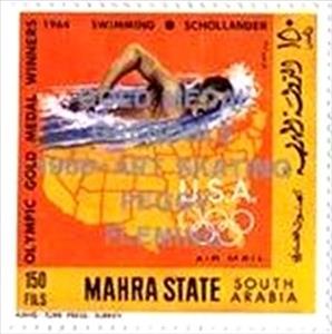 Stamp, Swimming (1964) - Donald Arthur Schollander (*1946), Aden,  , Olympic Games, Swimming
