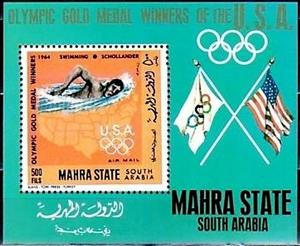 Souvenir Sheet, Swimming (1964) - Donald Arthur Schollander (*1946), Aden,  , Olympic Games, Swimming